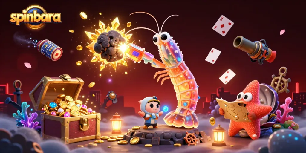 Spinbara captivates with its vibrant casino illustration featuring colorful gems, galactic samurai, and thrilling game elements.