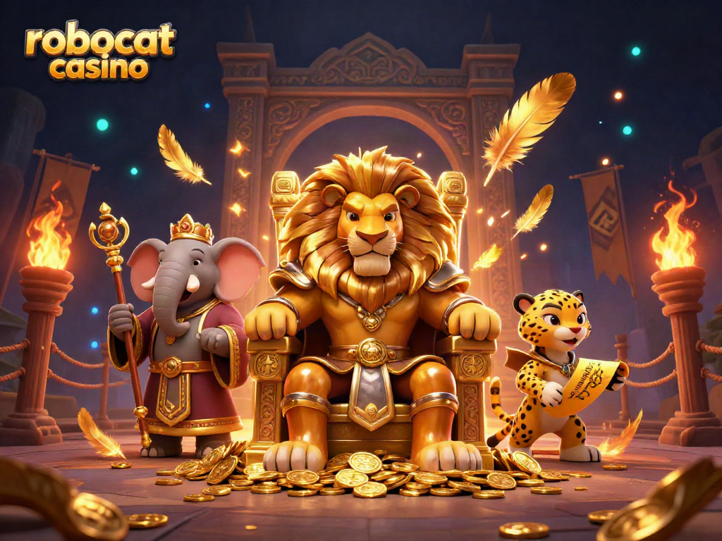 Experience the thrill of robocat casino with iconic characters in a magical gaming scene.
